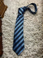 MARKS & SPENCER Mens Navy Light Blue Silver Multi Tonal Diagonal Stripe Silk Tie