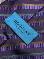 DOUGLAS Mens Purple Gold Grey Multi Tonal Diagonal Stripe Italian Silk Dress Tie