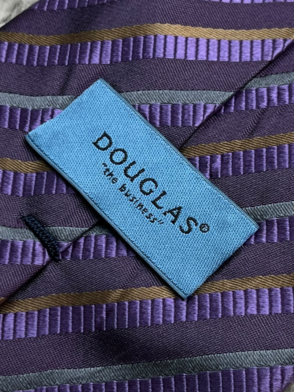 DOUGLAS Mens Purple Gold Grey Multi Tonal Diagonal Stripe Italian Silk Dress Tie
