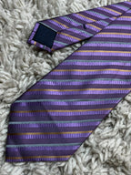 DOUGLAS Mens Purple Gold Grey Multi Tonal Diagonal Stripe Italian Silk Dress Tie