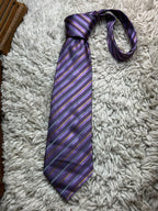 DOUGLAS Mens Purple Gold Grey Multi Tonal Diagonal Stripe Italian Silk Dress Tie