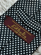 D'Avenza Mens Black Silver White Micro Check Geometric Grid 100% Silk Dress Tie