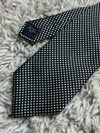 D'Avenza Mens Black Silver White Micro Check Geometric Grid 100% Silk Dress Tie