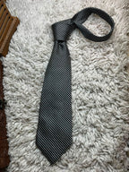 D'Avenza Mens Black Silver White Micro Check Geometric Grid 100% Silk Dress Tie