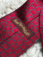 Savoy Taylors Guild Mens Red Grey Geometric Basketweave Block 100% Silk Dress Tie