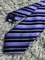Mens Purple Navy Blue Silver Diagonal Stripe Polyester Tie