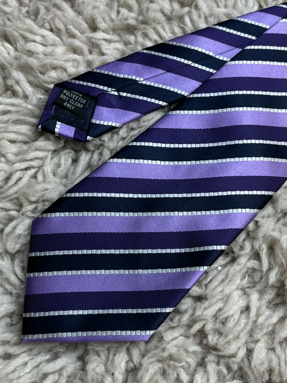 Mens Purple Navy Blue Silver Diagonal Stripe Polyester Tie