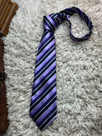 Mens Purple Navy Blue Silver Diagonal Stripe Polyester Tie