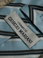 Giorgio Mariani Mens Light Blue Black White Diagonal Stripe Silk Dress Tie
