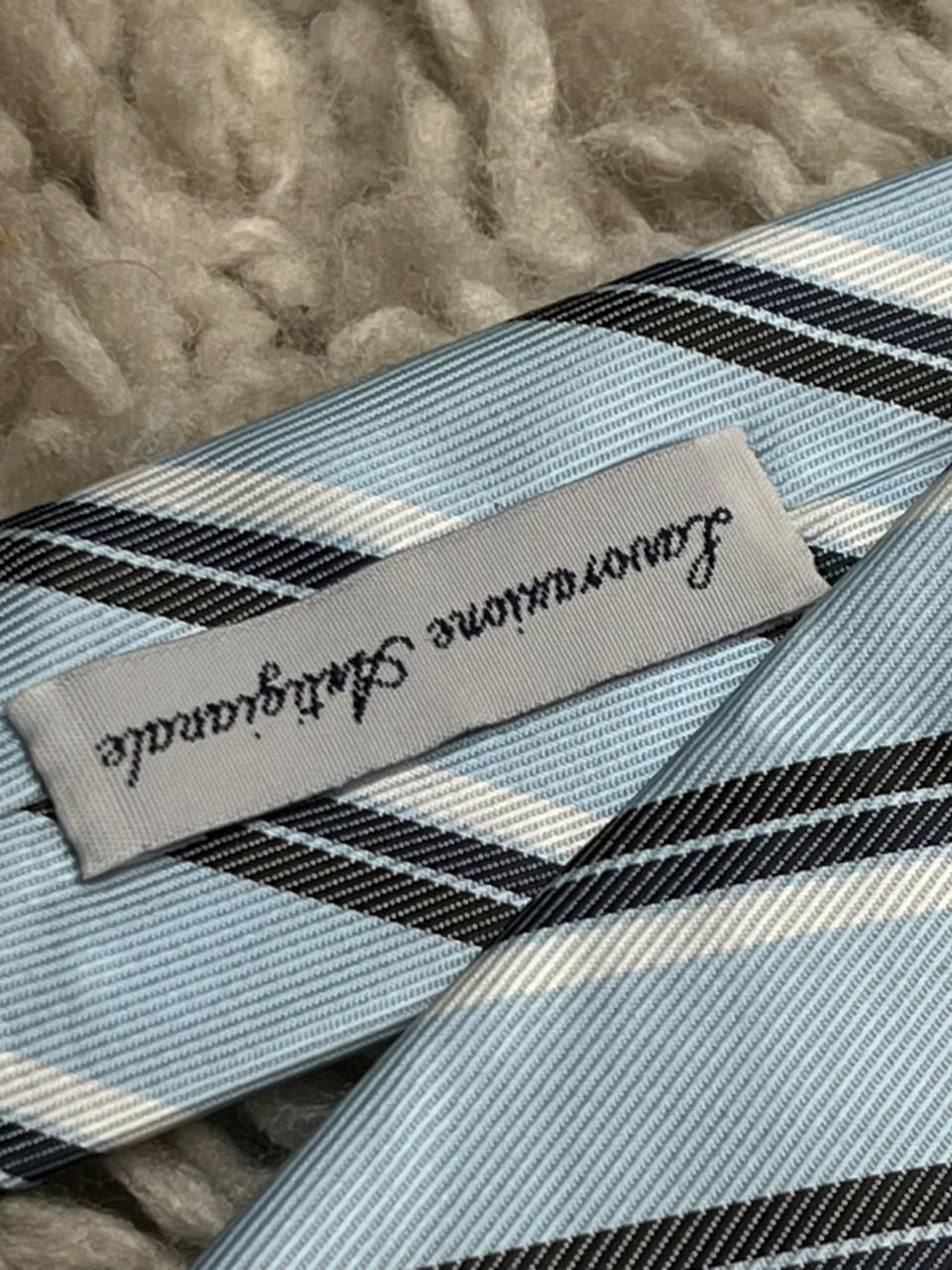 Giorgio Mariani Mens Light Blue Black White Diagonal Stripe Silk Dress Tie
