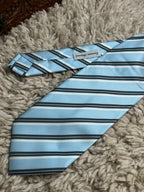Giorgio Mariani Mens Light Blue Black White Diagonal Stripe Silk Dress Tie