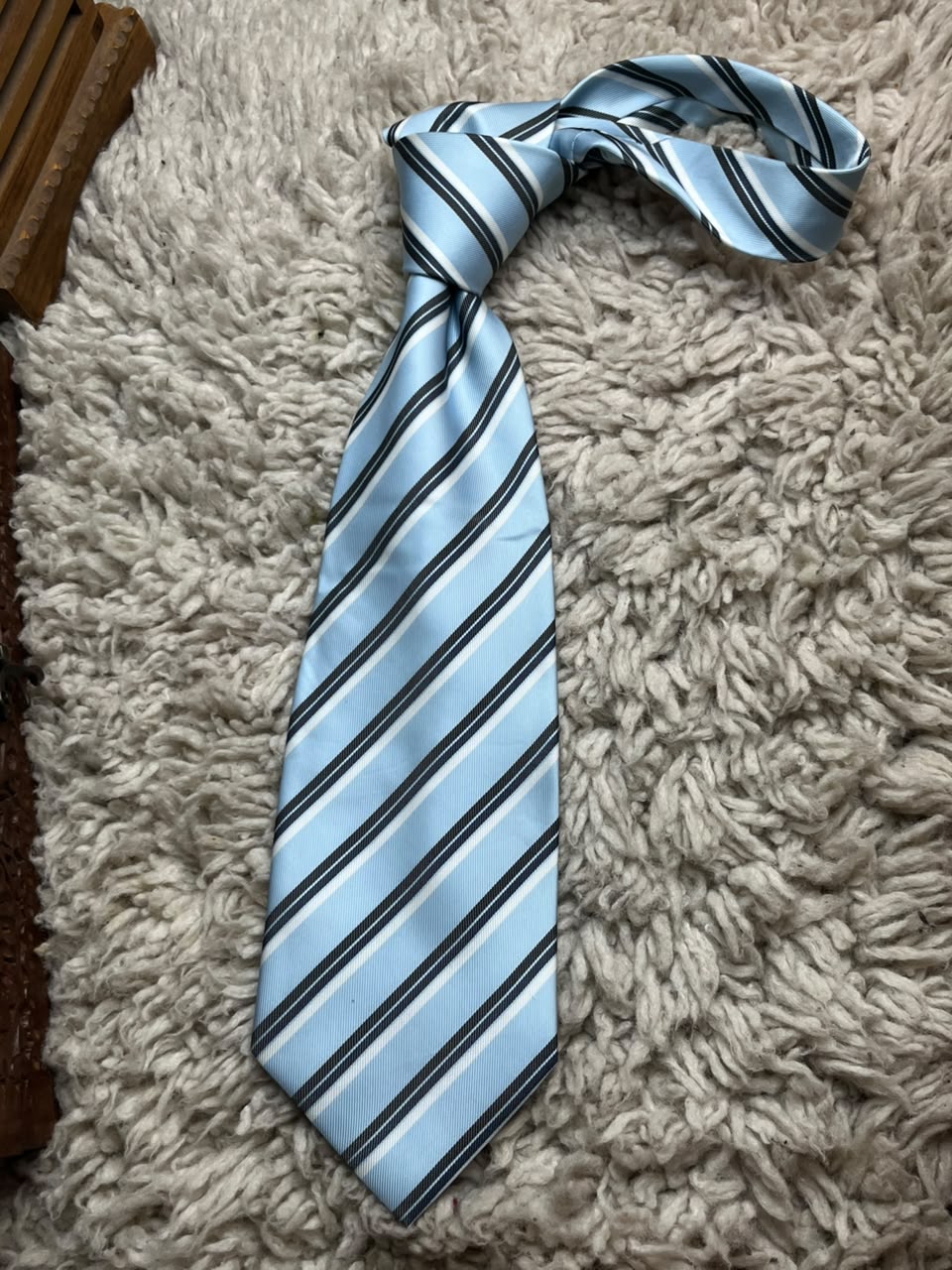 Giorgio Mariani Mens Light Blue Black White Diagonal Stripe Silk Dress Tie