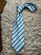 Giorgio Mariani Mens Light Blue Black White Diagonal Stripe Silk Dress Tie