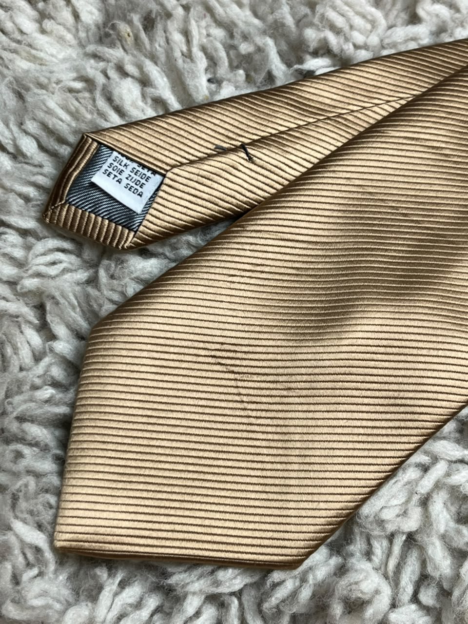 BAUMLER Mens Champagne Gold Solid Ribbed Twill 100% Silk Dress Tie