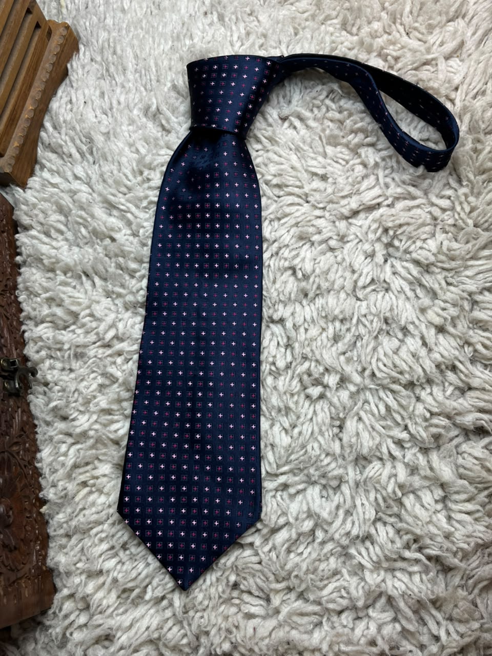 MARKS & SPENCER Collezione Mens Navy Pink Geometric Cross Silk Dress Tie