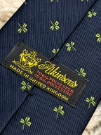 Atkinsons Mens Navy Blue Green Shamrock Clover Motif Polyester Dress Tie