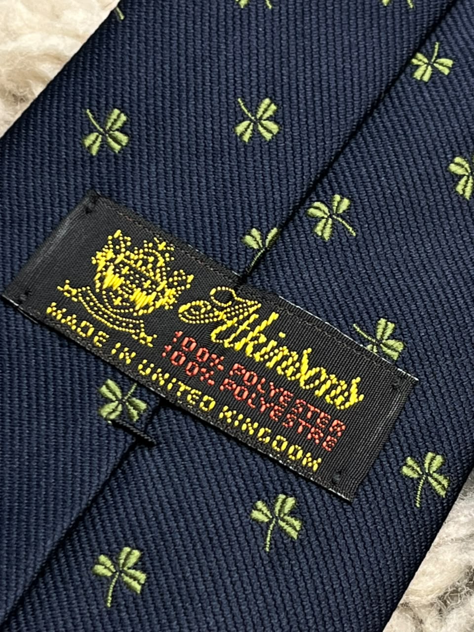 Atkinsons Mens Navy Blue Green Shamrock Clover Motif Polyester Dress Tie
