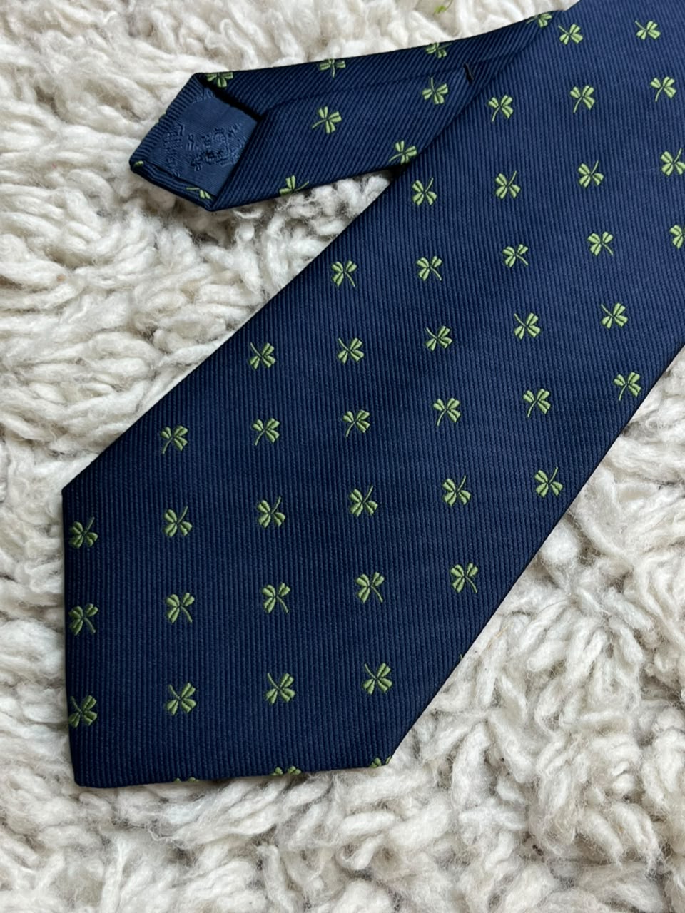 Atkinsons Mens Navy Blue Green Shamrock Clover Motif Polyester Dress Tie