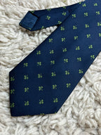 Atkinsons Mens Navy Blue Green Shamrock Clover Motif Polyester Dress Tie