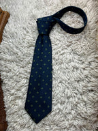 Atkinsons Mens Navy Blue Green Shamrock Clover Motif Polyester Dress Tie