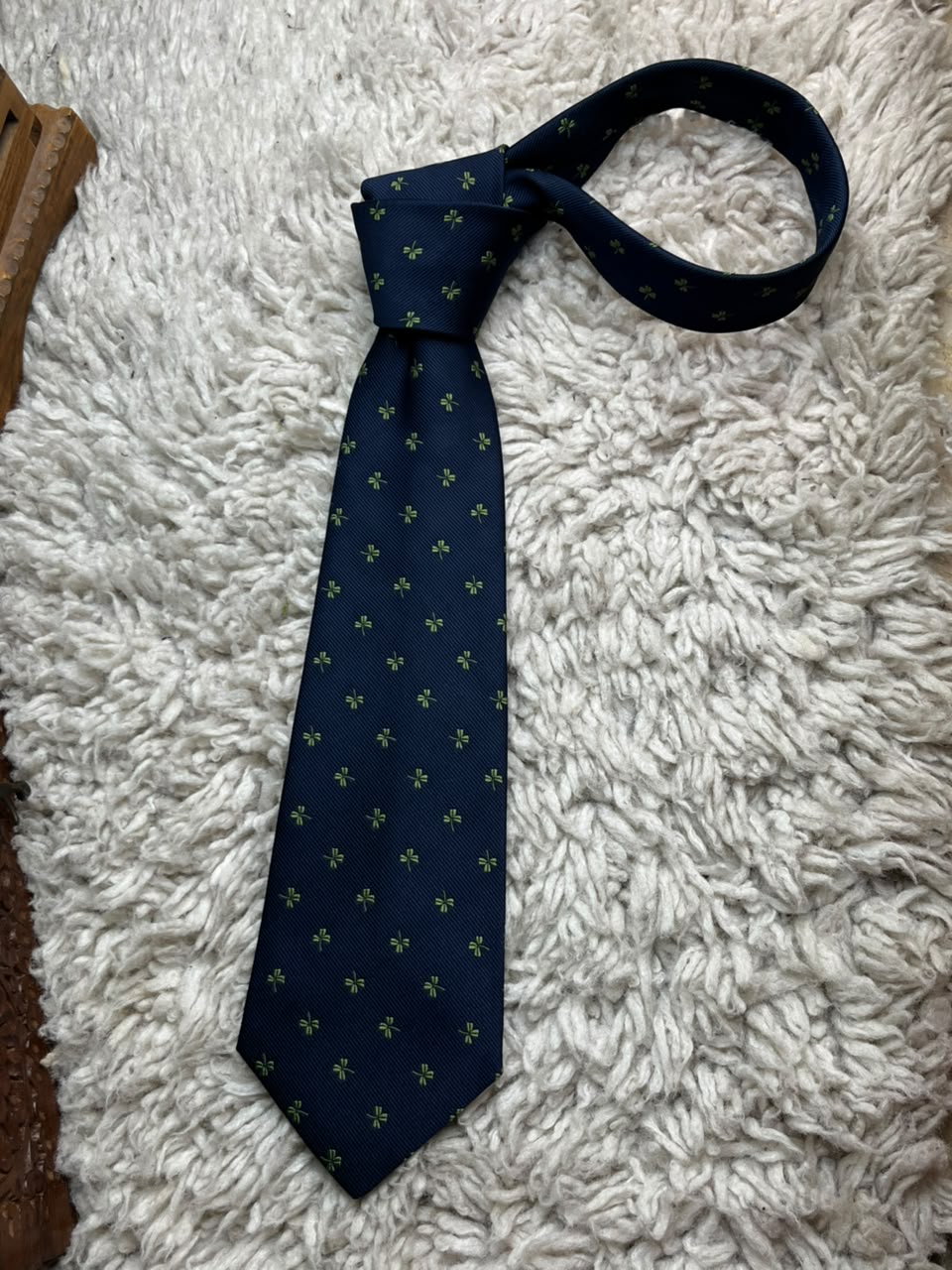 Atkinsons Mens Navy Blue Green Shamrock Clover Motif Polyester Dress Tie