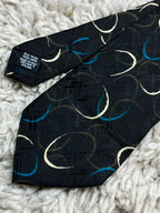 BOSS Hugo Boss Mens Black Teal Abstract Circle Pattern Italian Silk Dress Tie
