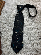 BOSS Hugo Boss Mens Black Teal Abstract Circle Pattern Italian Silk Dress Tie