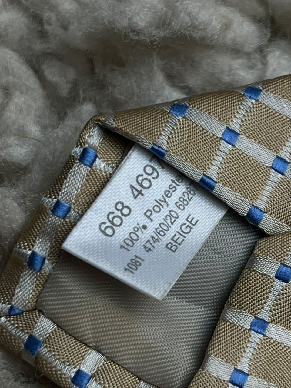 Simon Taylor Beige Blue Micro Check Grid Polyester Dress Tie