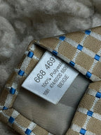 Simon Taylor Beige Blue Micro Check Grid Polyester Dress Tie