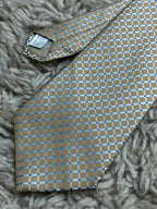 Simon Taylor Beige Blue Micro Check Grid Polyester Dress Tie