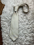 Simon Taylor Beige Blue Micro Check Grid Polyester Dress Tie