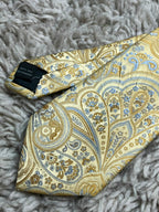 VAN HEUSEN Mens Yellow Gold Light Blue Floral Paisley 100% Silk Dress Tie