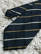 JOHN CURTIS Mens Black Gold White Diagonal Stripe Polyester Dress Tie