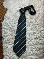 JOHN CURTIS Mens Black Gold White Diagonal Stripe Polyester Dress Tie