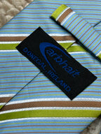 Arbhair Mens Light Blue Green Brown Diagonal Stripe Polyester Tie