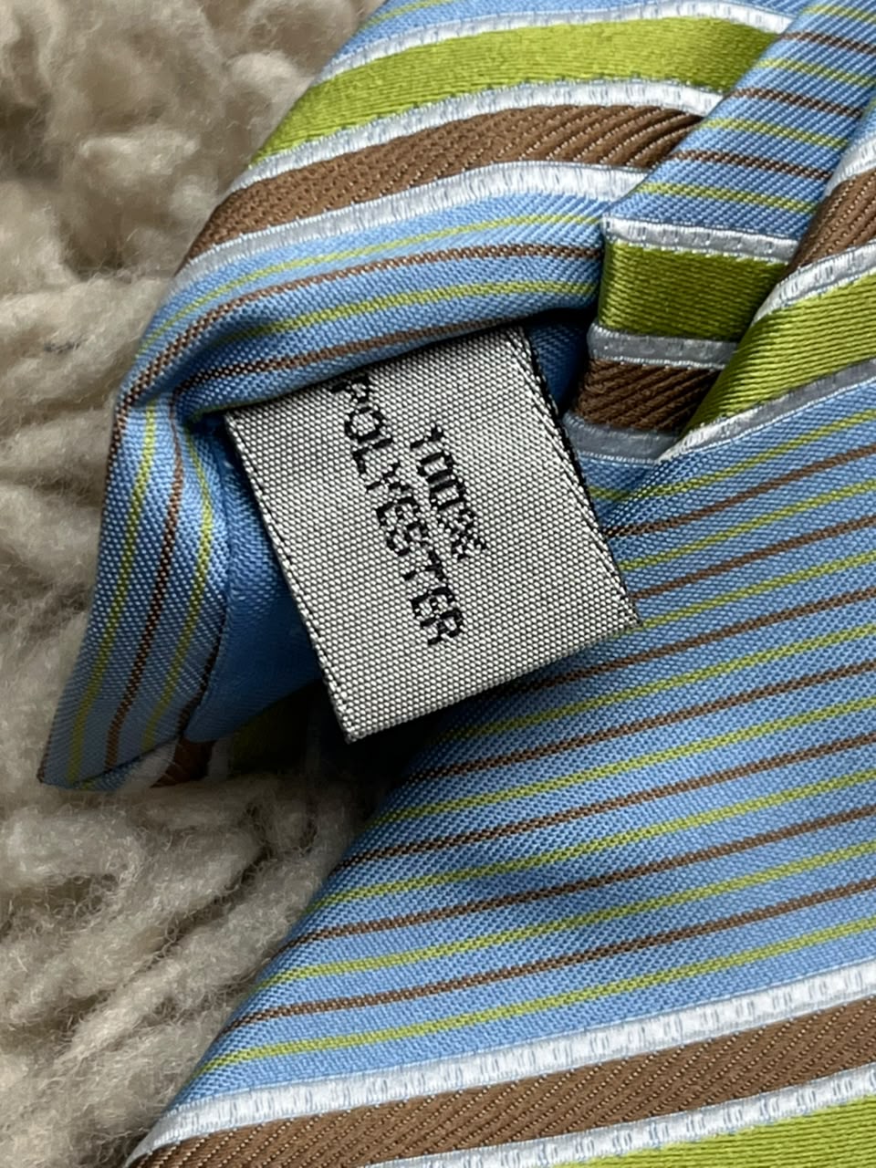 Arbhair Mens Light Blue Green Brown Diagonal Stripe Polyester Tie