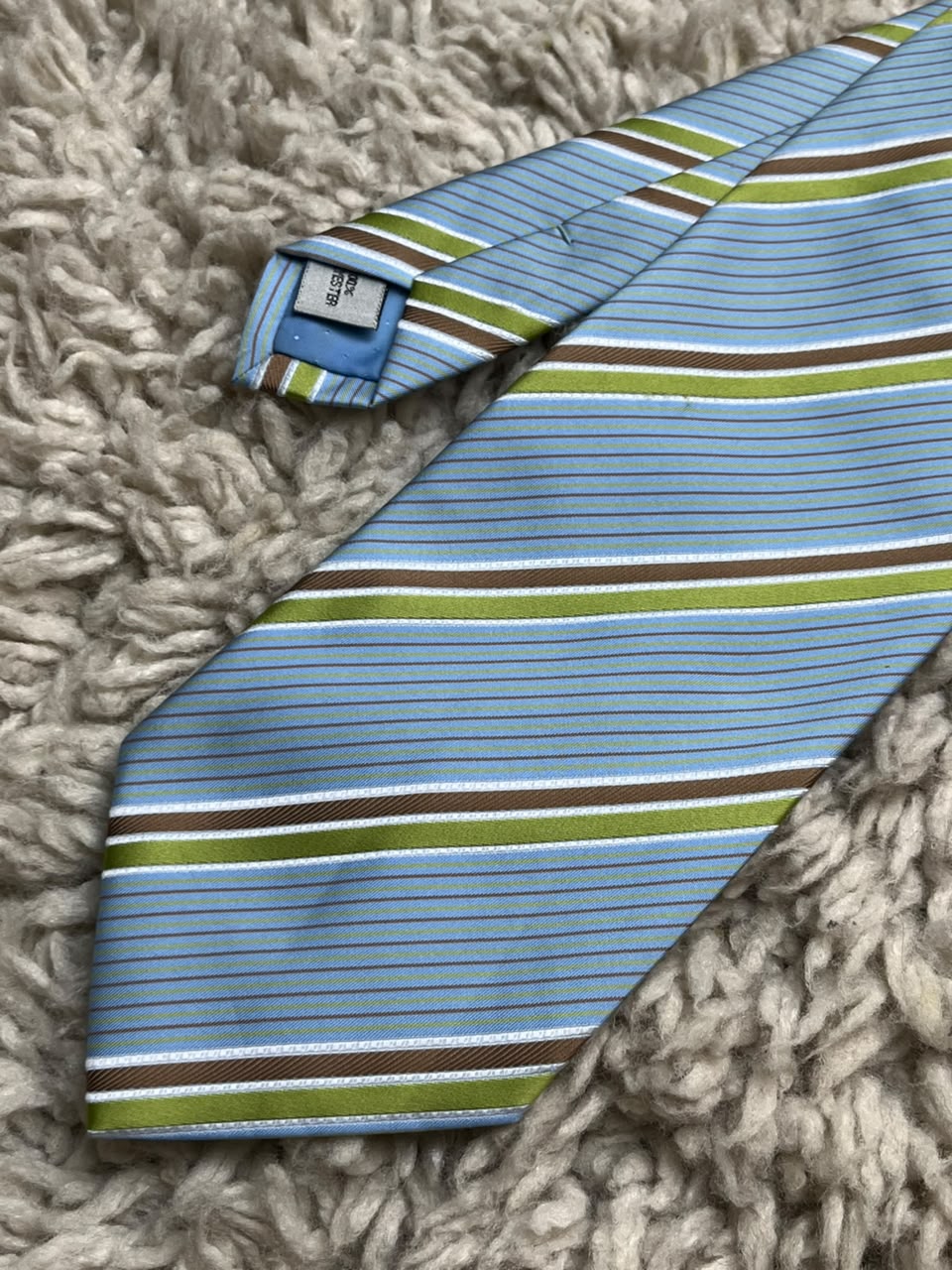 Arbhair Mens Light Blue Green Brown Diagonal Stripe Polyester Tie