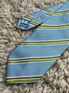 Arbhair Mens Light Blue Green Brown Diagonal Stripe Polyester Tie