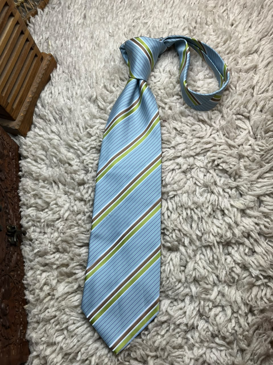 Arbhair Mens Light Blue Green Brown Diagonal Stripe Polyester Tie