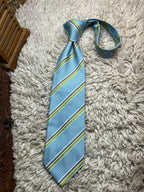 Arbhair Mens Light Blue Green Brown Diagonal Stripe Polyester Tie