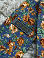 ZAZZI Mens Blue Orange Brown Floral Print 100% Cotton Dress Tie