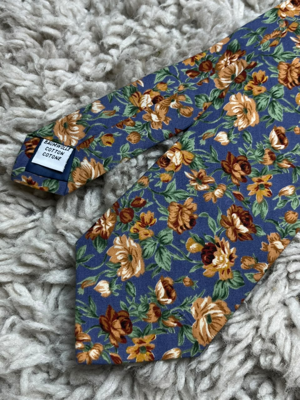 ZAZZI Mens Blue Orange Brown Floral Print 100% Cotton Dress Tie