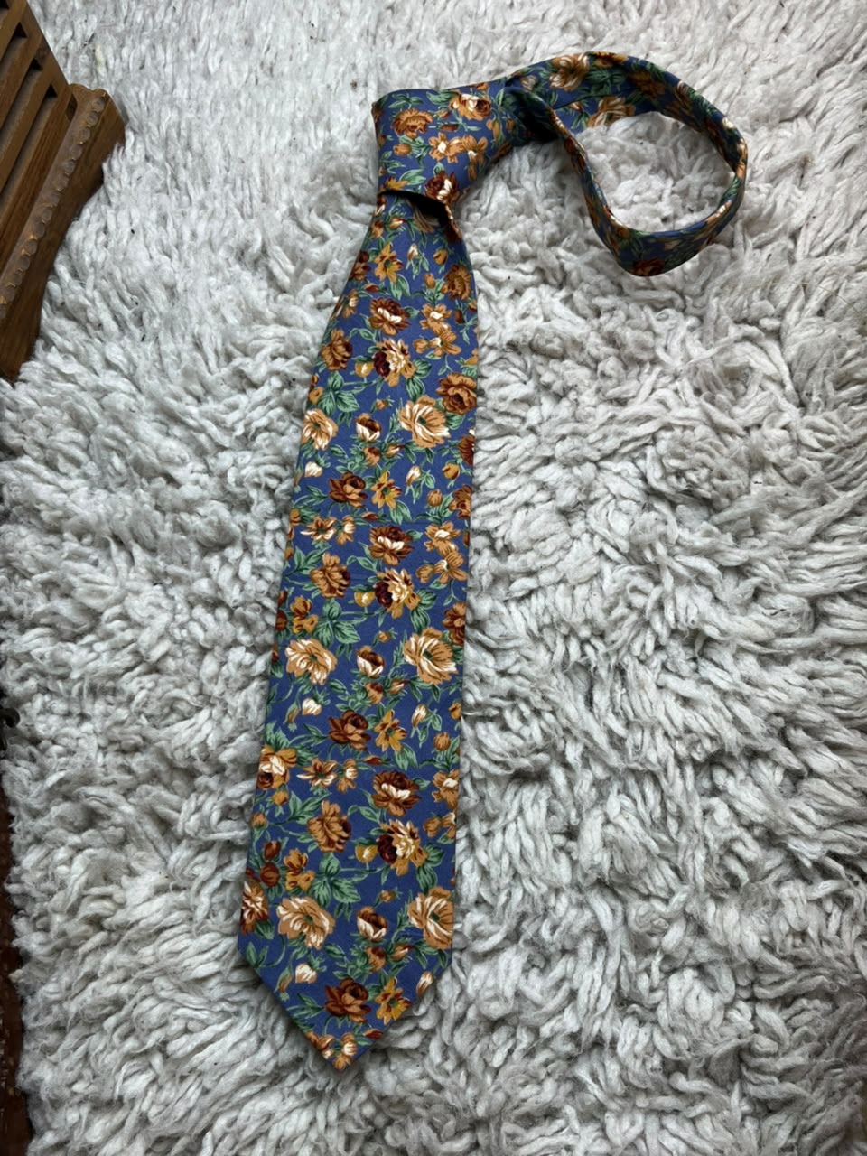 ZAZZI Mens Blue Orange Brown Floral Print 100% Cotton Dress Tie