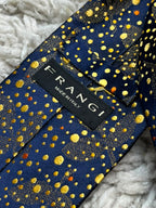 FRANGI Mens Navy Blue Gold Scattered Polka Dot Floral Italian Silk Dress Tie