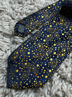 FRANGI Mens Navy Blue Gold Scattered Polka Dot Floral Italian Silk Dress Tie
