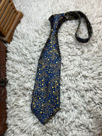 FRANGI Mens Navy Blue Gold Scattered Polka Dot Floral Italian Silk Dress Tie