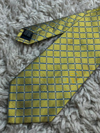 CONRAN COLLECTION Mens Yellow Gold Blue White Grid Check 100% Silk Dress Tie