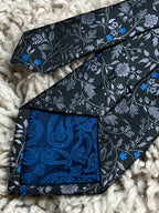 Autograph Marks & Spencer Mens Black Grey Blue Floral Vine Silk Dress Tie
