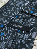 Autograph Marks & Spencer Mens Black Grey Blue Floral Vine Silk Dress Tie