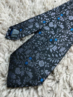 Autograph Marks & Spencer Mens Black Grey Blue Floral Vine Silk Dress Tie